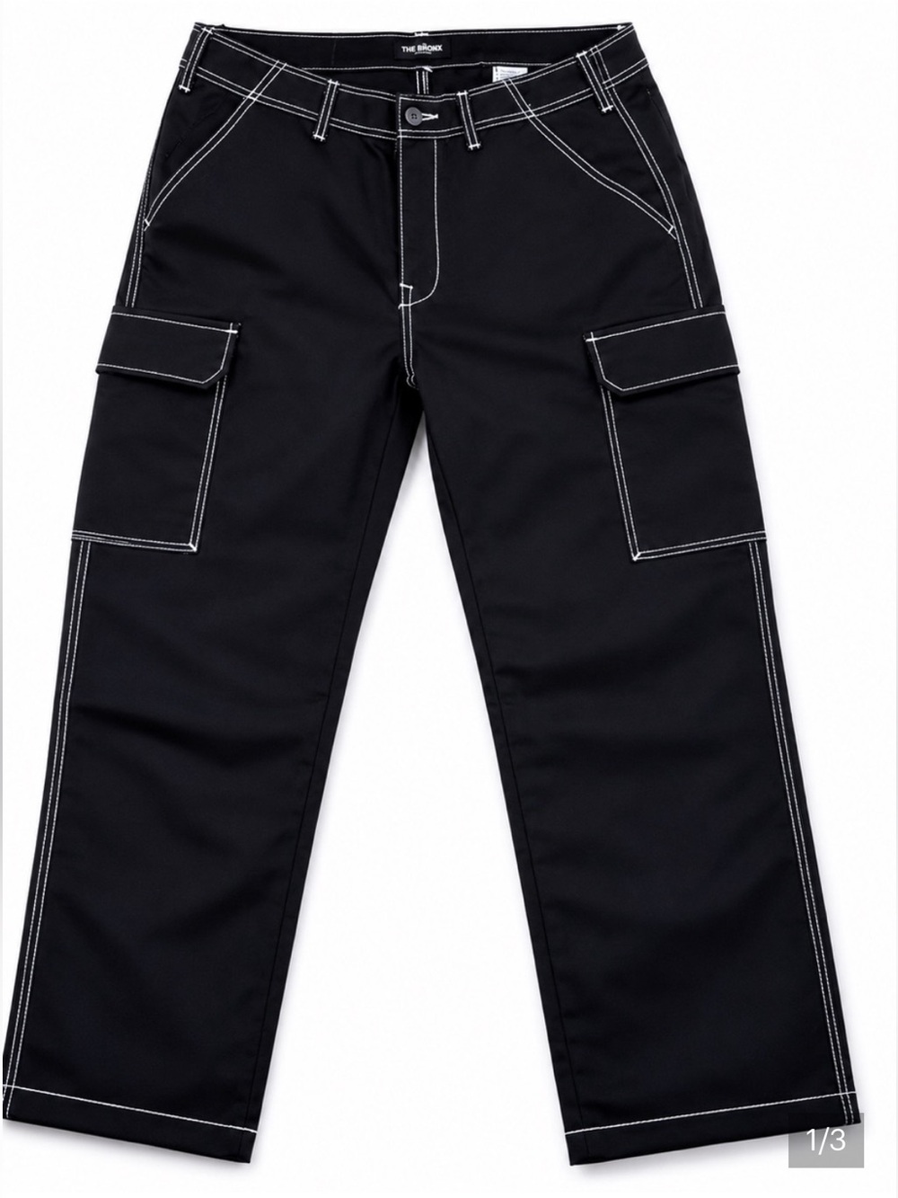 True Religion Men’s Size 30 Black Cargo Jeans with White Stitching & Logo